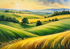 Barley Fields with Feathery Tops Rustling in the Wind Landscape Print
