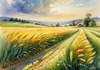 Barley Fields with Feathery Tops Rustling in the Wind Landscape Print