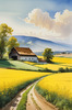 Yellow Canola Fields in Bloom Contrasted by Blue Sky and Distant Barn Landscape Print