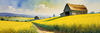 Yellow Canola Fields in Bloom Contrasted by Blue Sky and Distant Barn Landscape Print