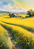 Yellow Canola Fields in Bloom Contrasted by Blue Sky and Distant Barn Landscape Print