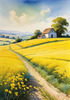 Yellow Canola Fields in Bloom Contrasted by Blue Sky and Distant Barn Landscape Print