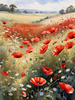Bright Red Poppy Field with White Daisies Against Blue Sky Art Print