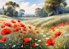 Bright Red Poppy Field with White Daisies Against Blue Sky Art Print