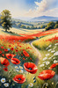 Bright Red Poppy Field with White Daisies Against Blue Sky Art Print