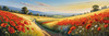 Bright Red Poppy Field with White Daisies Against Blue Sky Art Print