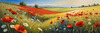 Bright Red Poppy Field with White Daisies Against Blue Sky Art Print