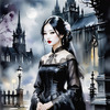 Printable Art of Victorian Goth Girl with Gothic Cathedral Background
