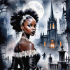 Printable Art of Victorian Goth Girl with Gothic Cathedral Background