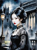 Printable Art of Victorian Goth Girl with Gothic Cathedral Background