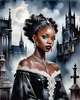 Printable Art of Victorian Goth Girl with Gothic Cathedral Background