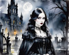 Printable Art of Victorian Goth Girl with Gothic Cathedral Background