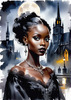 Printable Art of Victorian Goth Girl with Gothic Cathedral Background