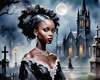 Printable Art of Victorian Goth Girl with Gothic Cathedral Background