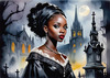 Printable Art of Victorian Goth Girl with Gothic Cathedral Background