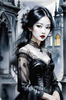Printable Art of Victorian Goth Girl with Gothic Cathedral Background