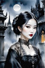 Printable Art of Victorian Goth Girl with Gothic Cathedral Background