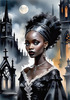 Printable Art of Victorian Goth Girl with Gothic Cathedral Background