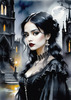 Printable Art of Victorian Goth Girl with Gothic Cathedral Background