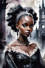 Printable Art of Victorian Goth Girl with Gothic Cathedral Background