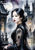 Printable Art of Victorian Goth Girl with Gothic Cathedral Background
