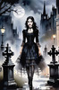Printable Art of Victorian Goth Girl with Gothic Cathedral Background