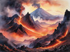 Volcanic Mountains with Gently Rising Smoke Against Dusk Sky