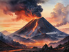 Volcanic Mountains with Gently Rising Smoke Against Dusk Sky