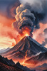 Volcanic Mountains with Gently Rising Smoke Against Dusk Sky