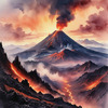 Volcanic Mountains with Gently Rising Smoke Against Dusk Sky
