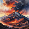 Volcanic Mountains with Gently Rising Smoke Against Dusk Sky