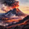 Volcanic Mountains with Gently Rising Smoke Against Dusk Sky