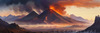 Volcanic Mountains with Gently Rising Smoke Against Dusk Sky