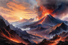 Volcanic Mountains with Gently Rising Smoke Against Dusk Sky
