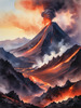 Volcanic Mountains with Gently Rising Smoke Against Dusk Sky
