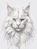 Abstract Sketch of White Maine Coon Cat with Striking Eyes