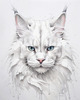 Abstract Sketch of White Maine Coon Cat with Striking Eyes