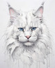 Abstract Sketch of White Maine Coon Cat with Striking Eyes