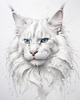 Abstract Sketch of White Maine Coon Cat with Striking Eyes