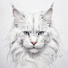 Abstract Sketch of White Maine Coon Cat with Striking Eyes