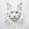 Abstract Sketch of White Maine Coon Cat with Striking Eyes