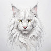 Abstract Sketch of White Maine Coon Cat with Striking Eyes