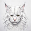 Abstract Sketch of White Maine Coon Cat with Striking Eyes