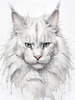 Abstract Sketch of White Maine Coon Cat with Striking Eyes