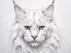 Abstract Sketch of White Maine Coon Cat with Striking Eyes
