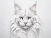 Abstract Sketch of White Maine Coon Cat with Striking Eyes