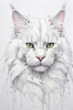 Abstract Sketch of White Maine Coon Cat with Striking Eyes