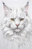 Abstract Sketch of White Maine Coon Cat with Striking Eyes