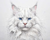 Abstract Sketch of White Maine Coon Cat with Striking Eyes