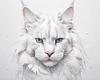 Abstract Sketch of White Maine Coon Cat with Striking Eyes